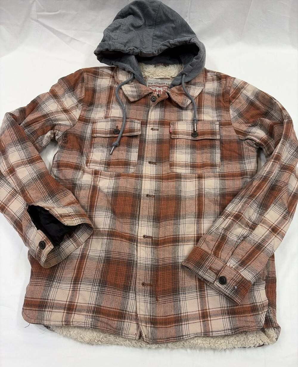 Mens Levi Brown Flannel Jacket Levi Strauss & Co. Small Sherpa
